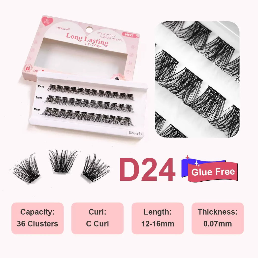 Glue Free Self Adhesive Lash Clusters, No Glue Needed Pre-Banded Cluster Lashes C Curl 12-16mm