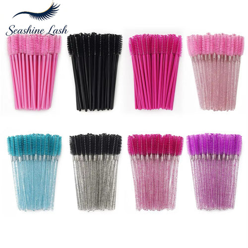 Crystal Disposable Spoolies | Glitter Handle Lash & Brow Brushes | 50 Pcs/Pack