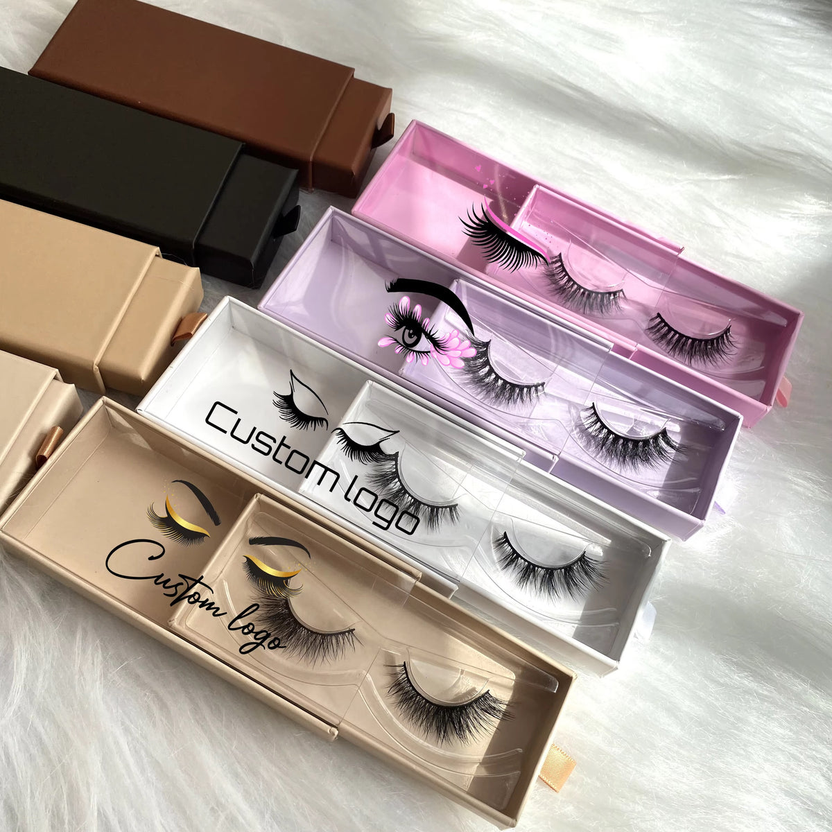 Custom Eyelash Packaging Boxes Wholesale, Assorted Empty Lash Boxes with Logo Customization, Magnetic Flip Lash Boxes with Clear Window for Strip Lashes