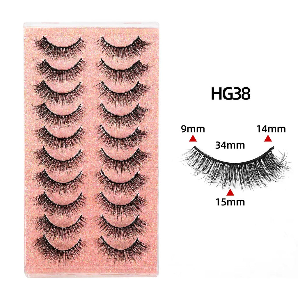 Cat Eye False Eyelashes 10 Pairs, Natural Wispy Fluffy Faux Mink Lashes Wholesale