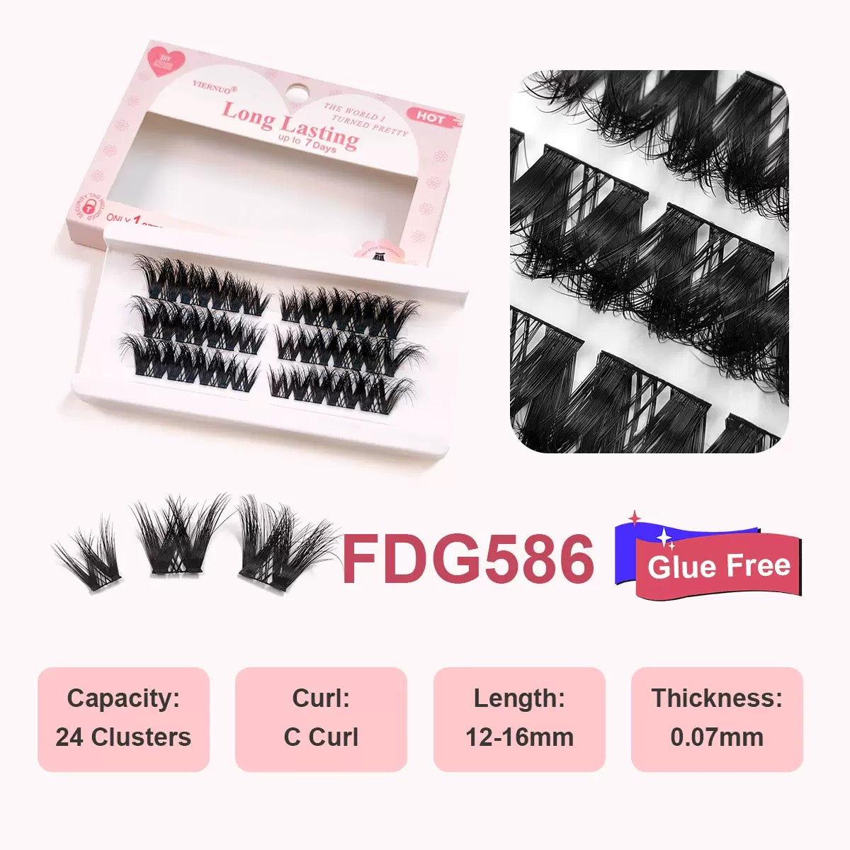 Glue Free Self Adhesive Lash Clusters, No Glue Needed Pre-Banded Cluster Lashes C Curl 12-16mm
