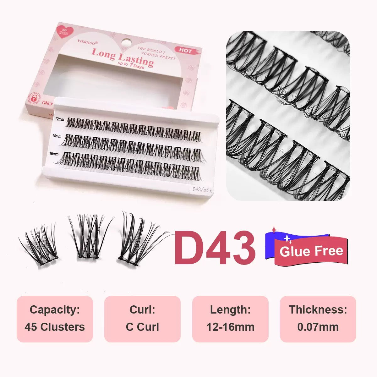 Glue Free Self Adhesive Lash Clusters, No Glue Needed Pre-Banded Cluster Lashes C Curl 12-16mm