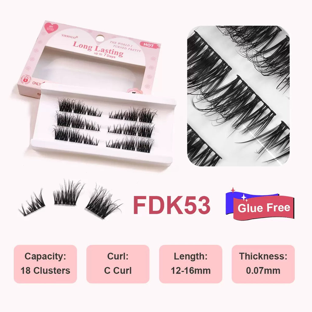 Glue Free Self Adhesive Lash Clusters, No Glue Needed Pre-Banded Cluster Lashes C Curl 12-16mm