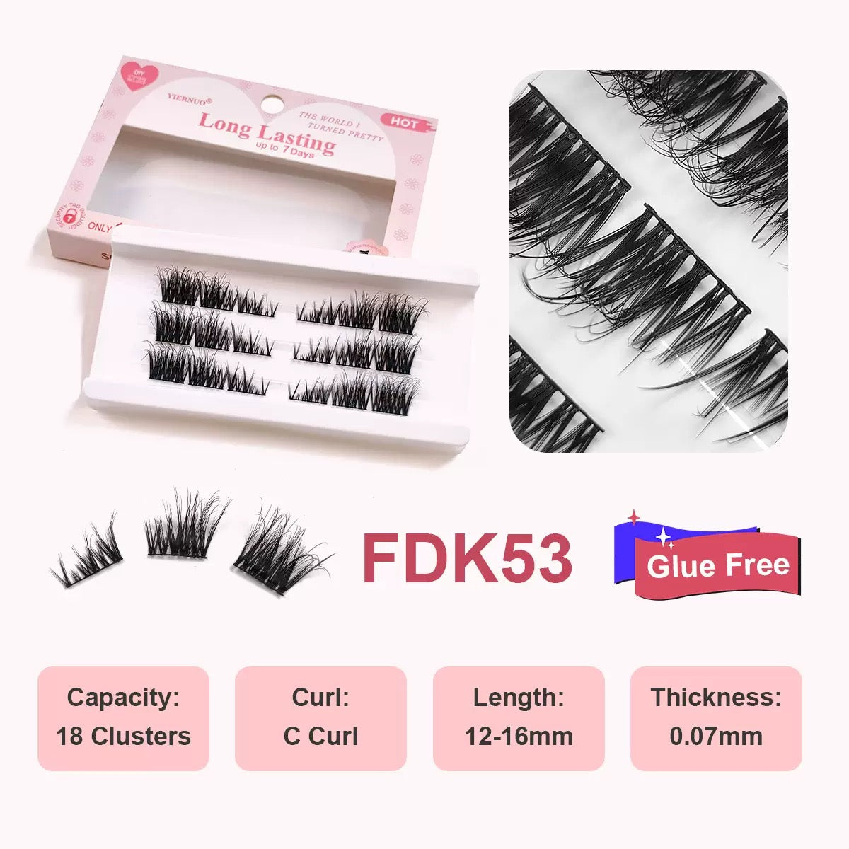 Glue Free Self Adhesive Lash Clusters, No Glue Needed Pre-Banded Cluster Lashes C Curl 12-16mm