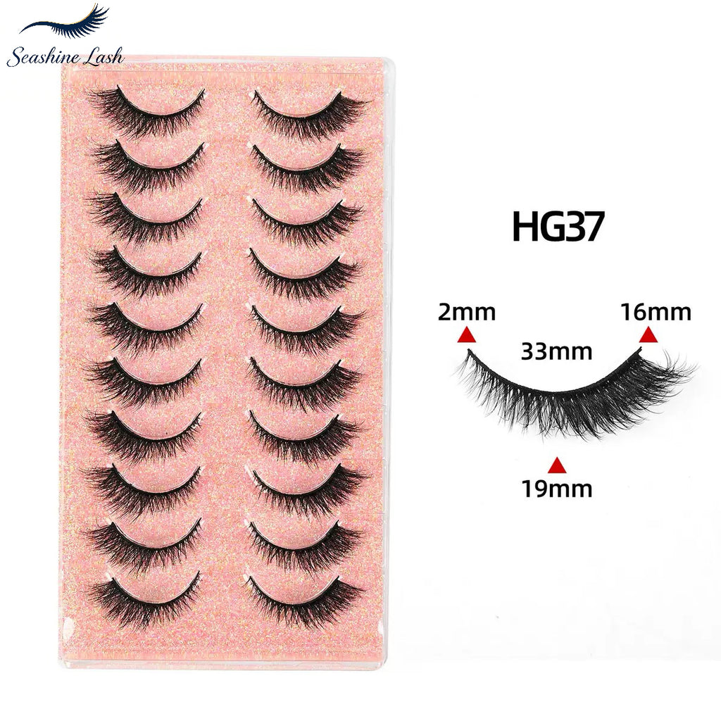 Cat Eye False Eyelashes 10 Pairs, Natural Wispy Fluffy Faux Mink Lashes Wholesale