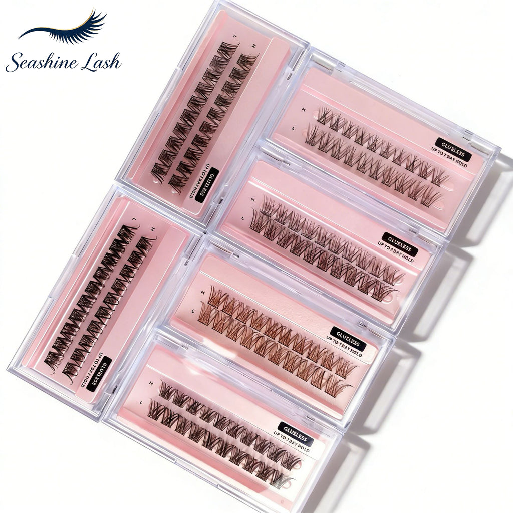 Glue Free Self Adhesive Lash Clusters, No Glue Needed Pre-Banded Cluster Lashes C Curl 12-16mm