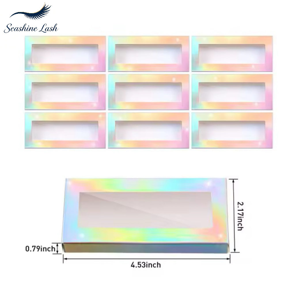 Wholesale Holographic Rectangle Empty Eyelash Boxes, Clear Window False Strip Lash Packaging Boxes for Lash Vendors