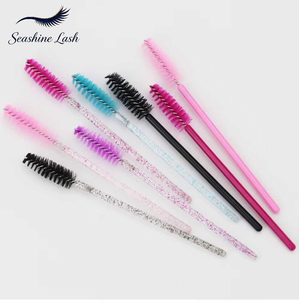Crystal Disposable Spoolies | Glitter Handle Lash & Brow Brushes | 50 Pcs/Pack