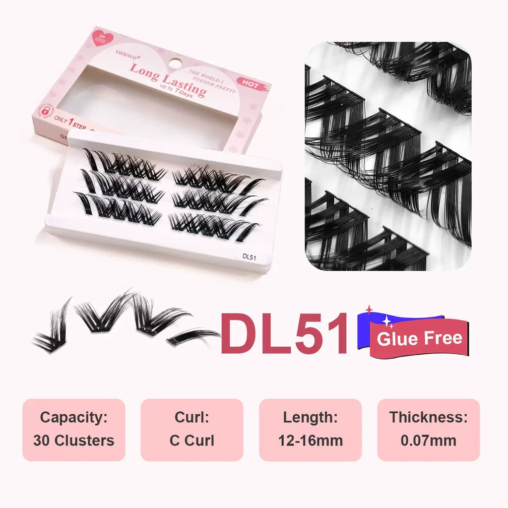 Glue Free Self Adhesive Lash Clusters, No Glue Needed Pre-Banded Cluster Lashes C Curl 12-16mm