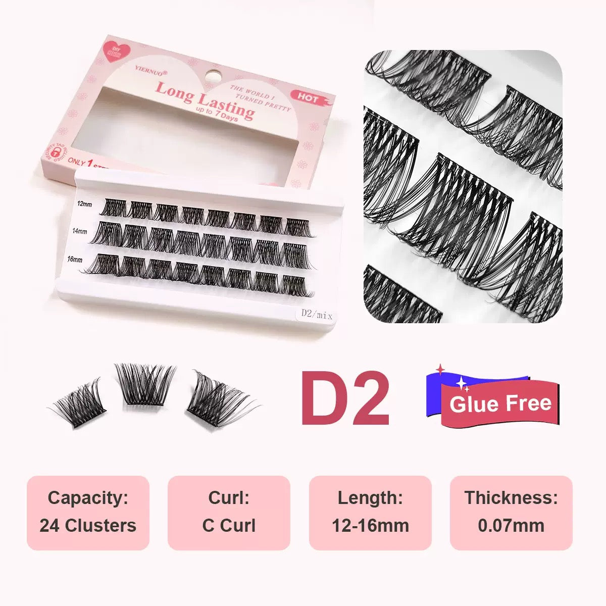 Glue Free Self Adhesive Lash Clusters, No Glue Needed Pre-Banded Cluster Lashes C Curl 12-16mm