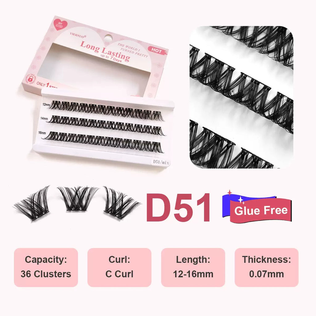 Glue Free Self Adhesive Lash Clusters, No Glue Needed Pre-Banded Cluster Lashes C Curl 12-16mm