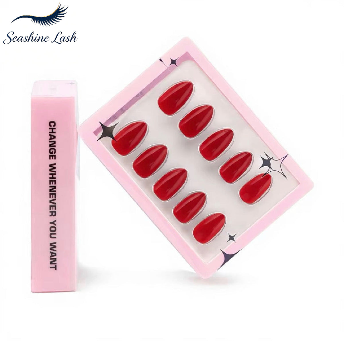 Red Wear‑Resistant Almond Press On Nails