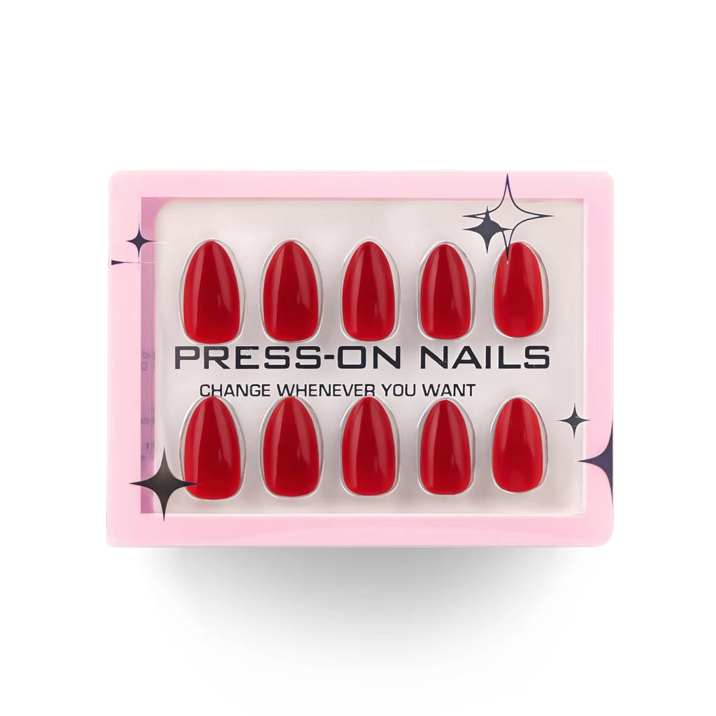 Red Wear‑Resistant Almond Press On Nails